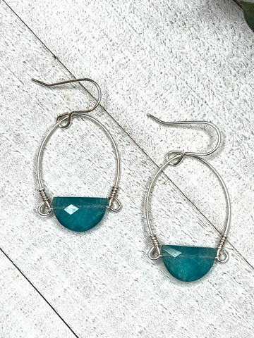 Sterling Silver Cathedral Earrings with Half Moon Teal Blue Quartzite - MARTINIJewels
