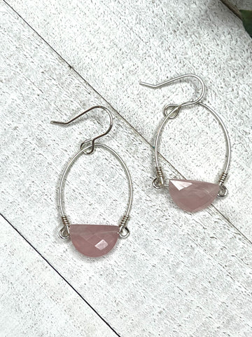 Sterling Silver Cathedral Earrings with Half Moon Rose Quartz - MARTINIJewels