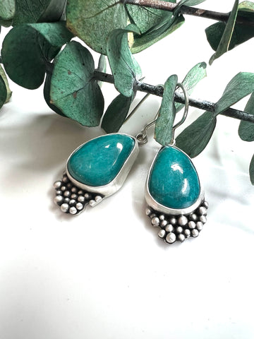 One of a Kind - Turquoise Earrings with Silver Bead Accent - MARTINIJewels