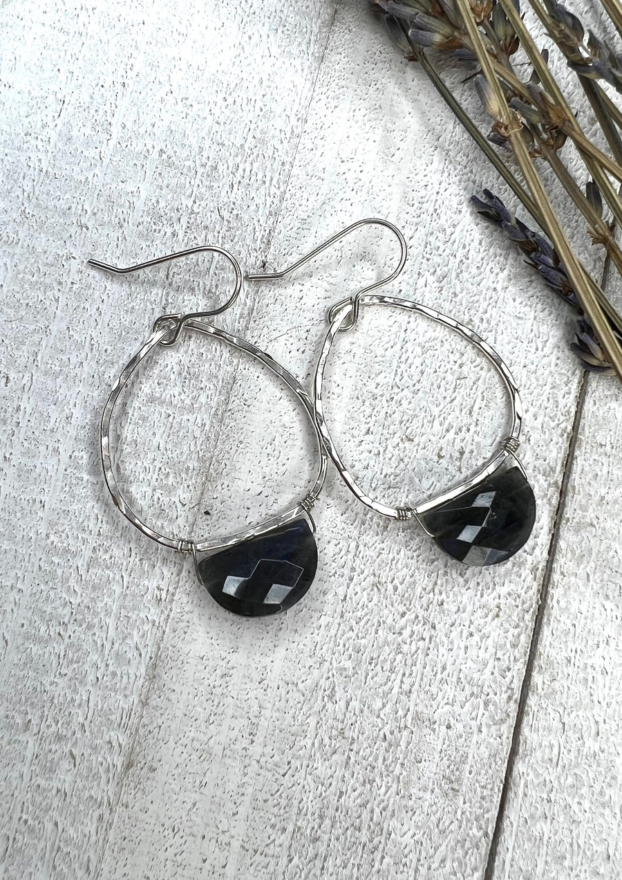 Stone Earrings - Half Moon Labradorite Hoop - MARTINIJewels