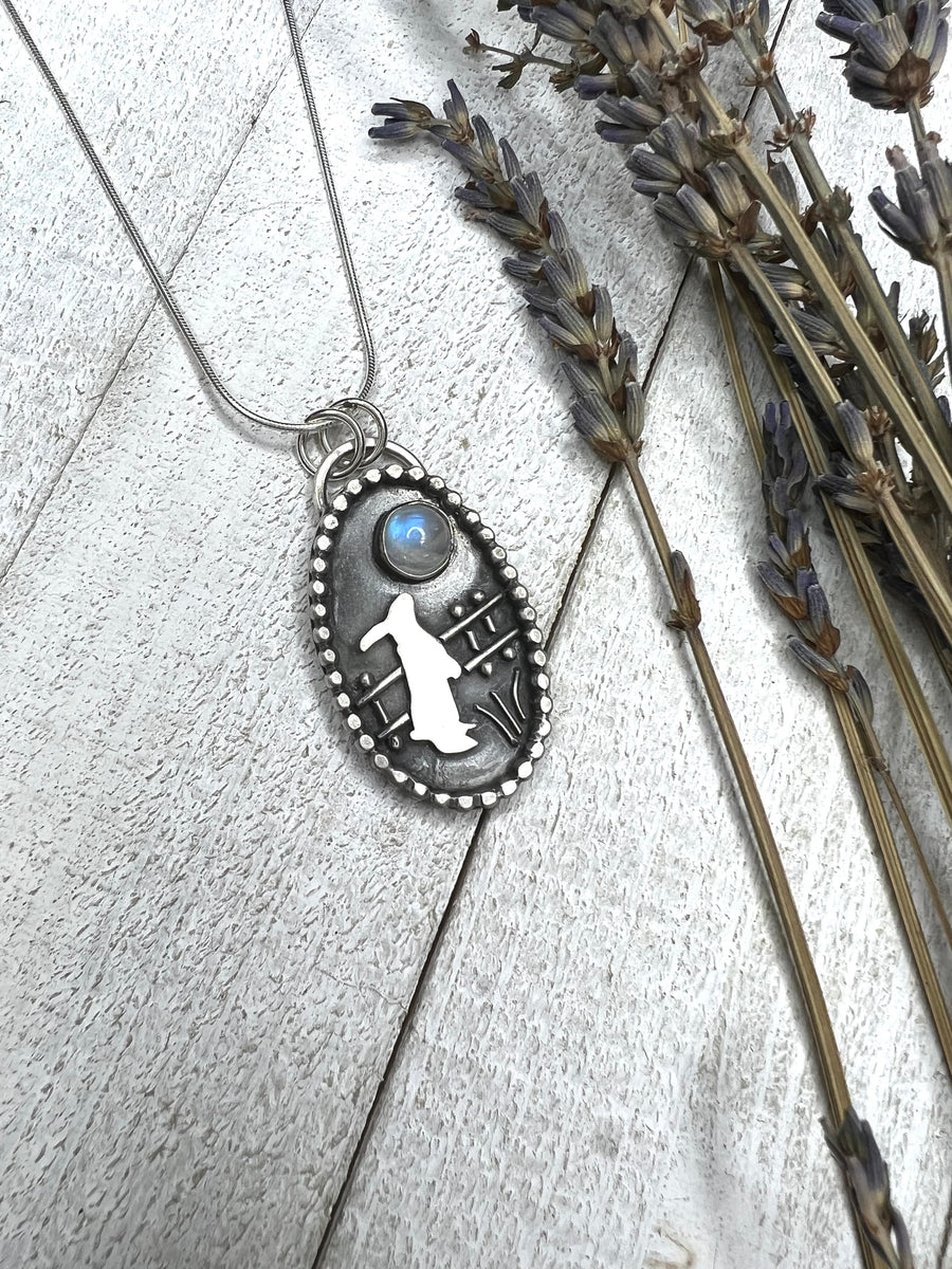 How Does Your Garden Grow -  One of a Kind Bunny and Moon Pendant - MARTINIJewels
