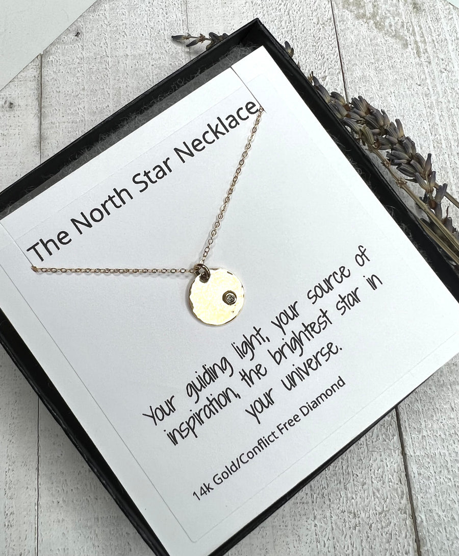 North Star Necklace in 14 kt Solid Gold with Conflict Free Diamond - MARTINIJewels