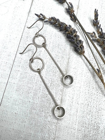 Minimalism Earrings - Small Hoop Dangle with Cylinder - V25 - MARTINIJewels