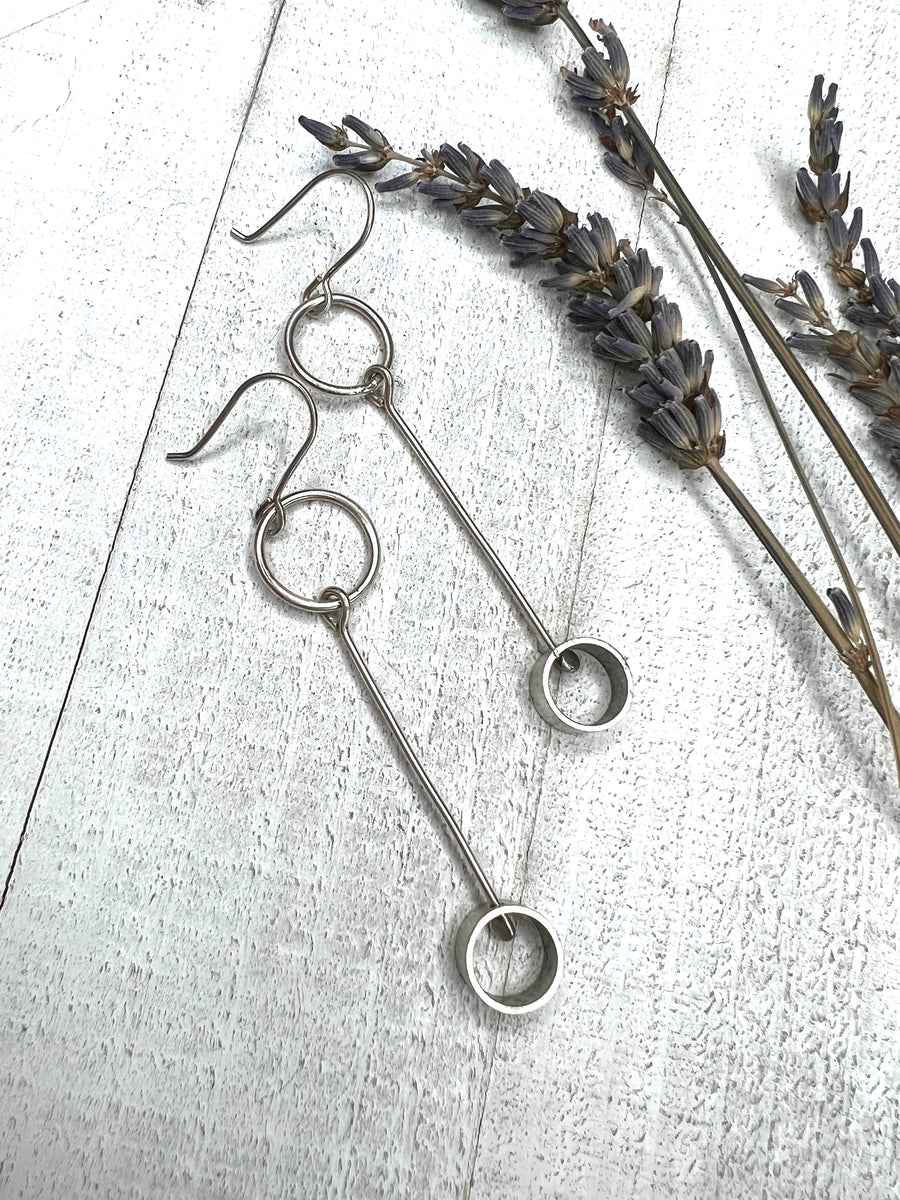 Minimalism Earrings - Small Hoop Dangle with Cylinder - V25 - MARTINIJewels