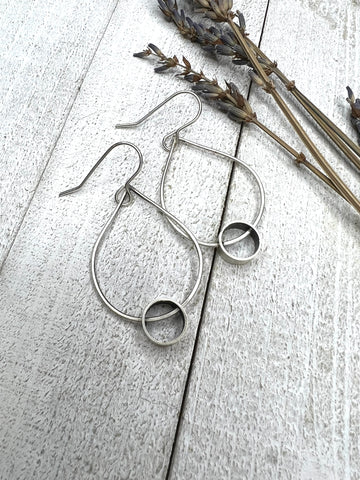 Minimalism Collection - Teardrop Shaped Dangle Earrings with Cylinder Detail - V5