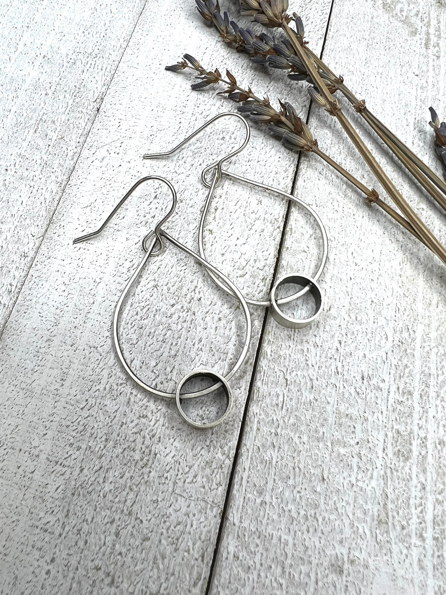 Minimalism Collection - Teardrop Shaped Dangle Earrings with Cylinder Detail - V5 - MARTINIJewels