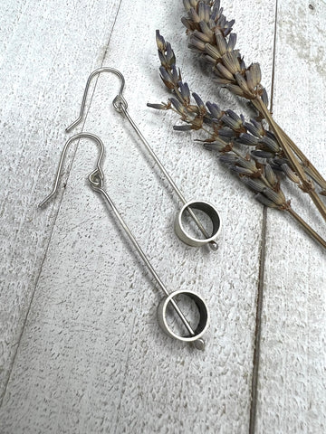 Minimalism Collection - Long Straight Dangle Earring with Bisected Cylinder - V9