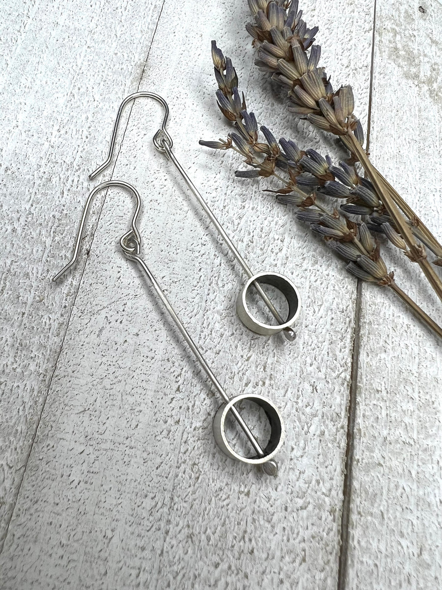 Minimalism Collection - Long Straight Dangle Earring with Bisected Cylinder - V9 - MARTINIJewels