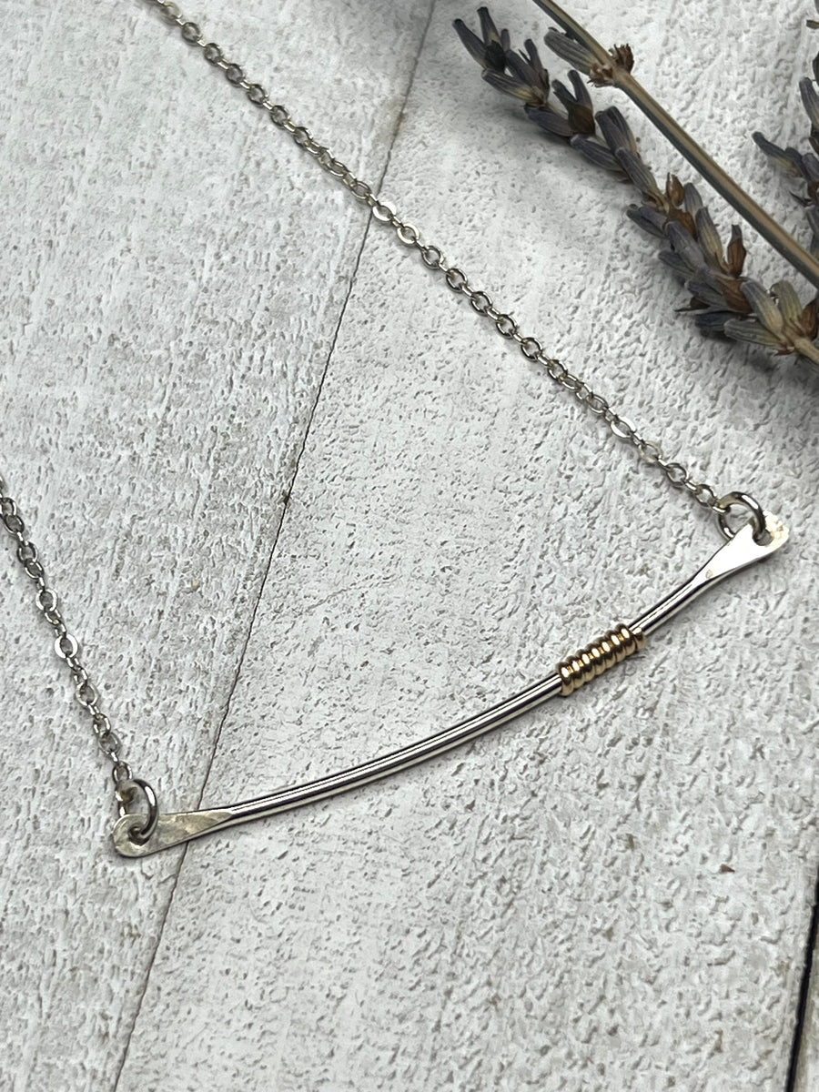 Coils Collection - Recycled Sterling Silver Bar Necklace with Gold Coil - MARTINIJewels