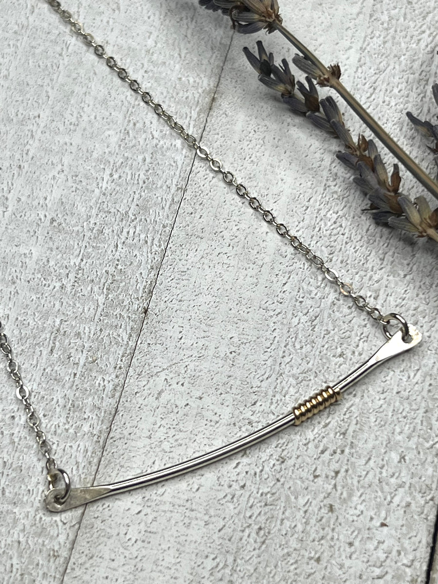 Coils Collection - Recycled Sterling Silver Bar Necklace with Gold Coil - MARTINIJewels