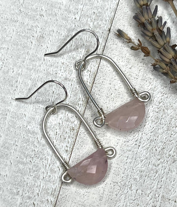 Stirrup Earrings In Sterling Silver - Rose Quartz - MARTINIJewels