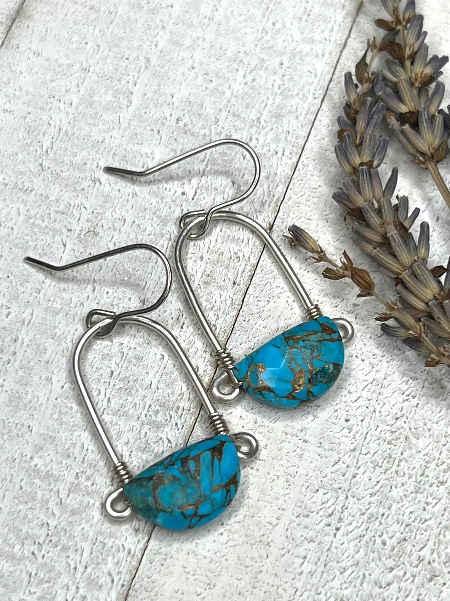 Stirrup Earrings In Sterling Silver - Copper Turquoise - MARTINIJewels