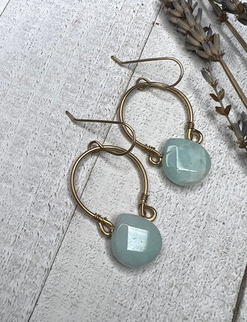 14k Gold Fill Hoop Earrings with Aquarmarine Briolettes - MARTINIJewels