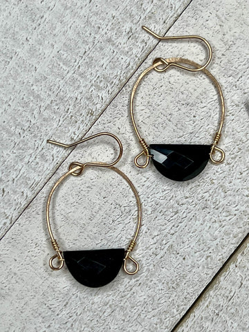 14k Gold Fill Half Moon Black Onyx Hoop Dangles - MARTINIJewels