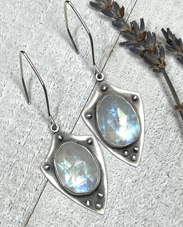 Goddess Collection - Freya Shield Earrings with Rose Cut Moonstones - MARTINIJewels