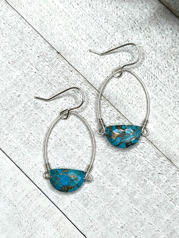 Sterling Silver Cathedral Earrings with Half Moon Copper Turquoise - MARTINIJewels