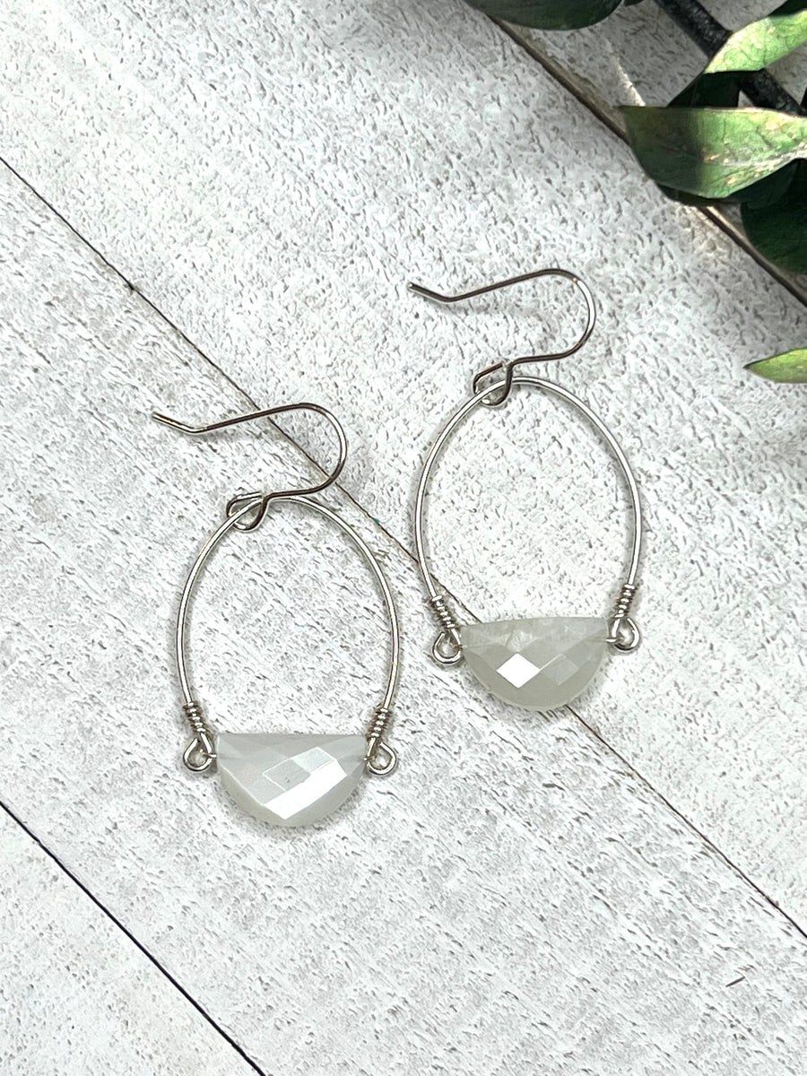 Sterling Silver Cathedral Earrings with Half Moon Moonstone - MARTINIJewels