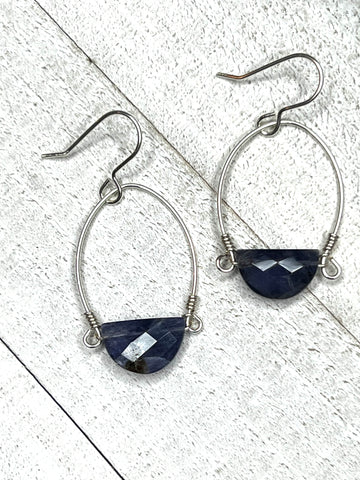 Sterling Silver Cathedral Earrings with Half Moon Iolite (Deep Violet) - MARTINIJewels