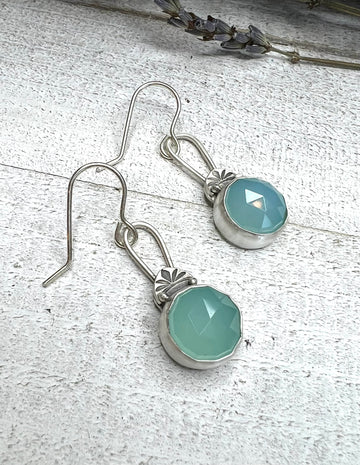 One of a Kind - Aqua Chalcedony Accented Stamped Earrings - MARTINIJewels