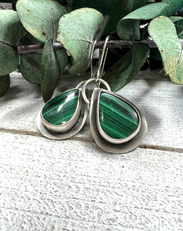 One of a Kind - Tear Drop Shaped Malachite Earrings - MARTINIJewels