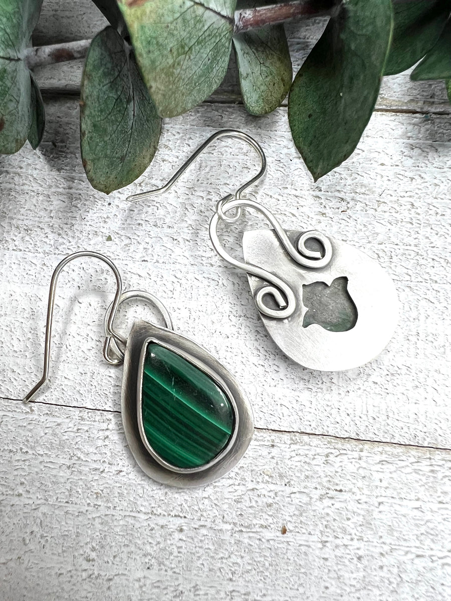 One of a Kind - Tear Drop Shaped Malachite Earrings - MARTINIJewels