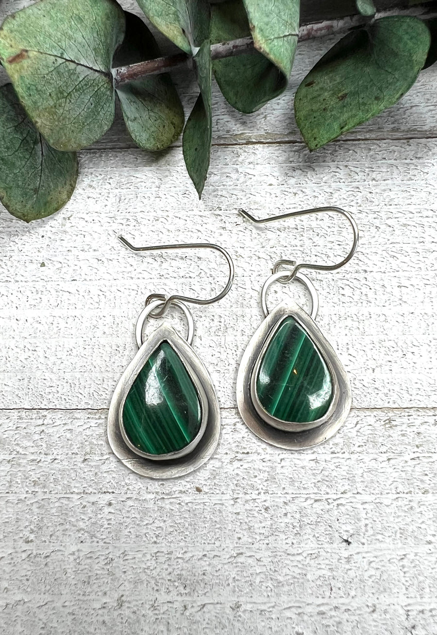 One of a Kind - Tear Drop Shaped Malachite Earrings - MARTINIJewels