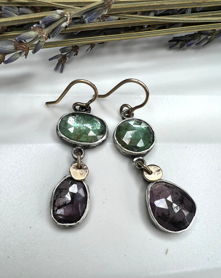 One of a Kind - Green Kyanite and Silky Sapphire Mismatched Earrings - MARTINIJewels