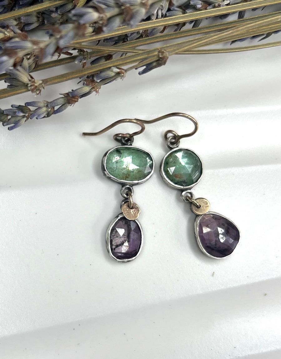 One of a Kind - Green Kyanite and Silky Sapphire Mismatched Earrings - MARTINIJewels