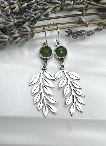 One of a Kind - Serpentine with Silver Branch Earrings