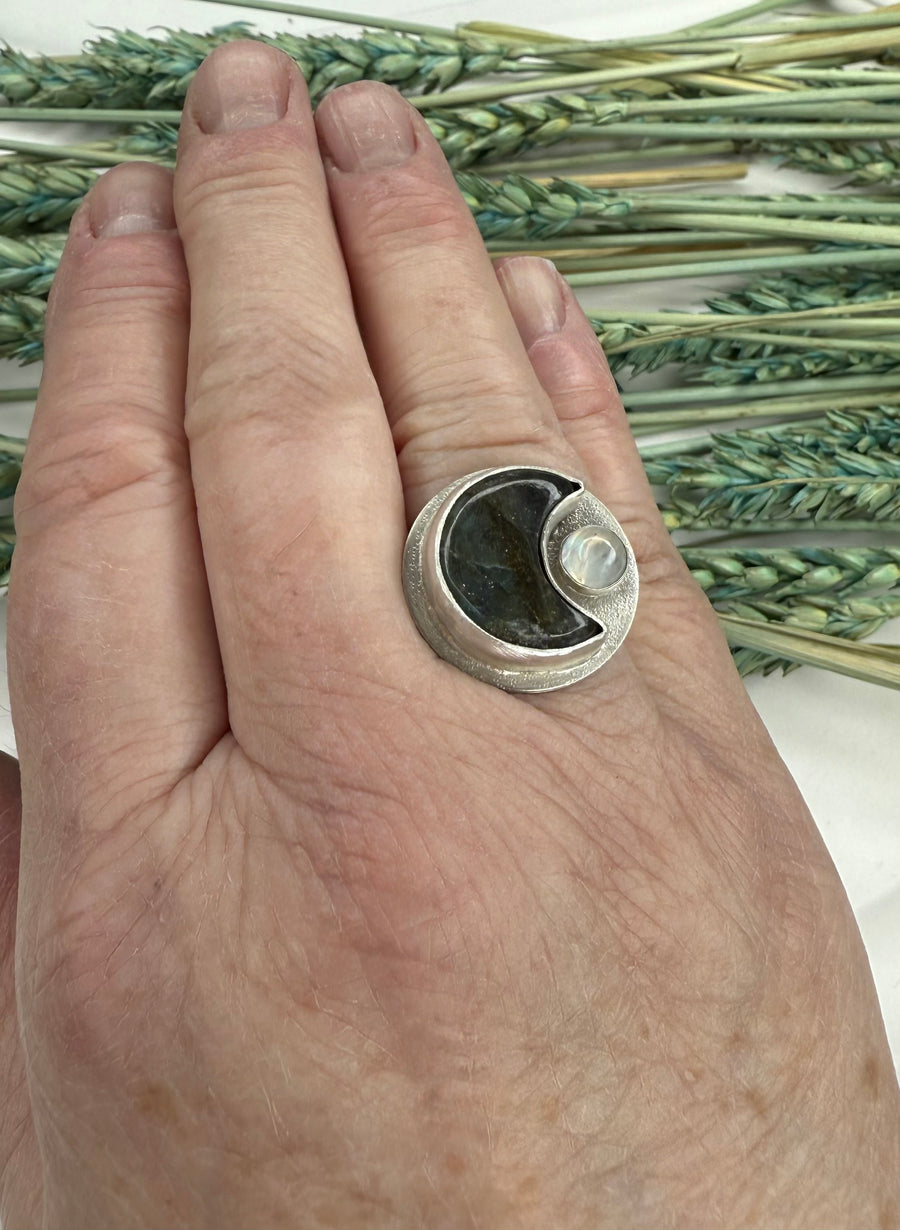 One of a Kind - Labradorite and Moonstone Ring - Size 7.25