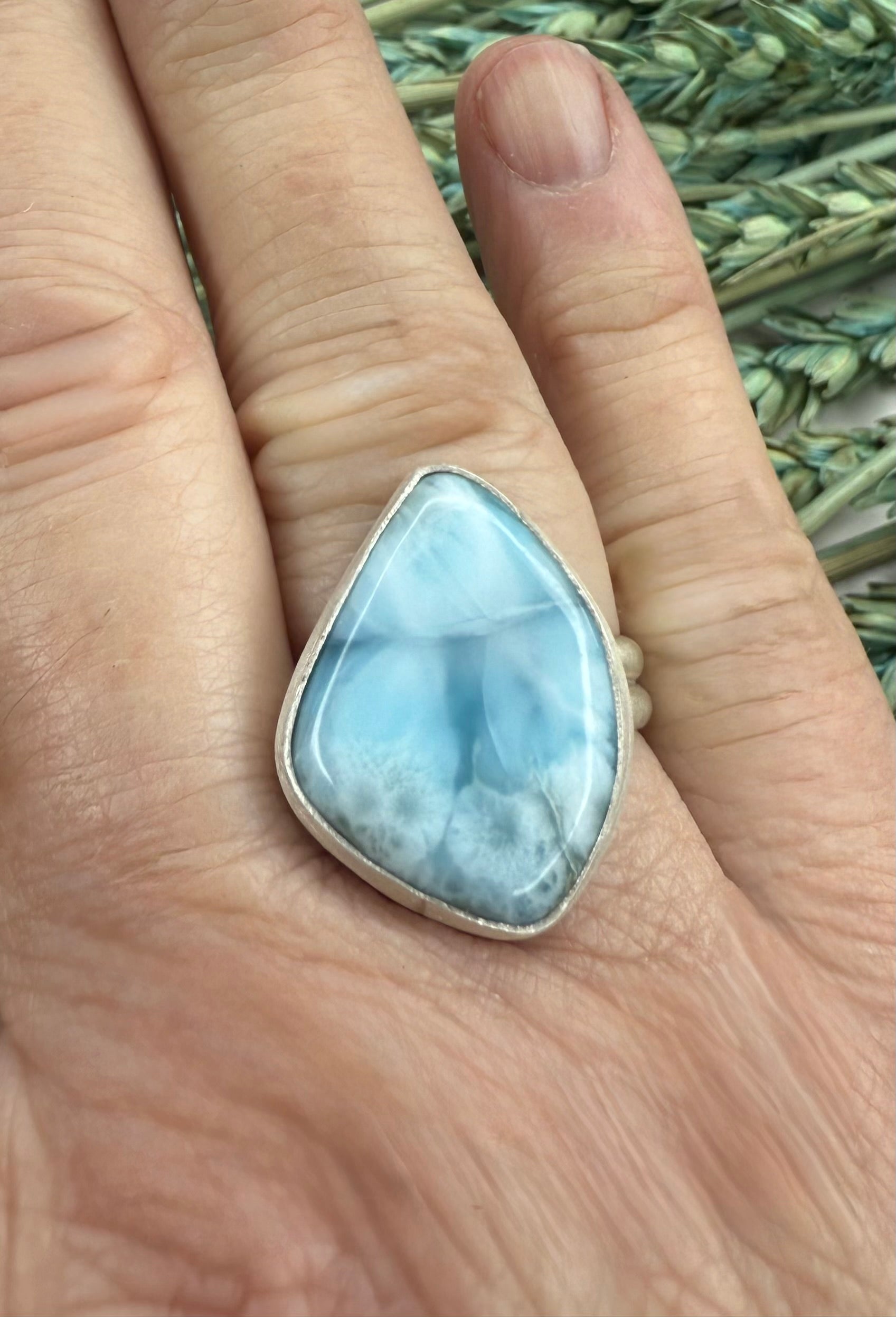 Bague Love En Argent Avec Larimar Naturel - Bague Cadeau Pour Elle (Taille Q Et Plus)