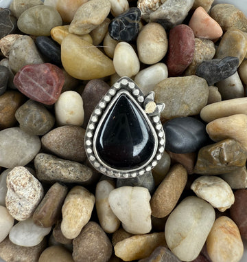 One of a Kind - Onyx Ring with Gold Accent Size 7.25 - MARTINIJewels