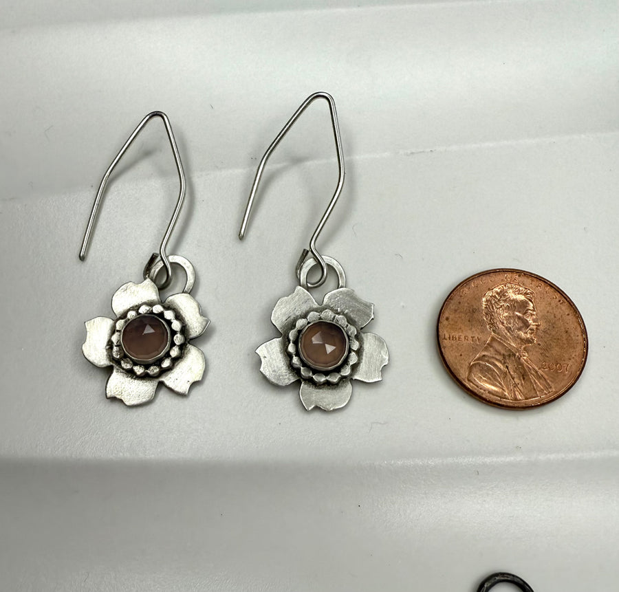 One of a Kind - Pink Chalcedony Flower Earrings - MARTINIJewels