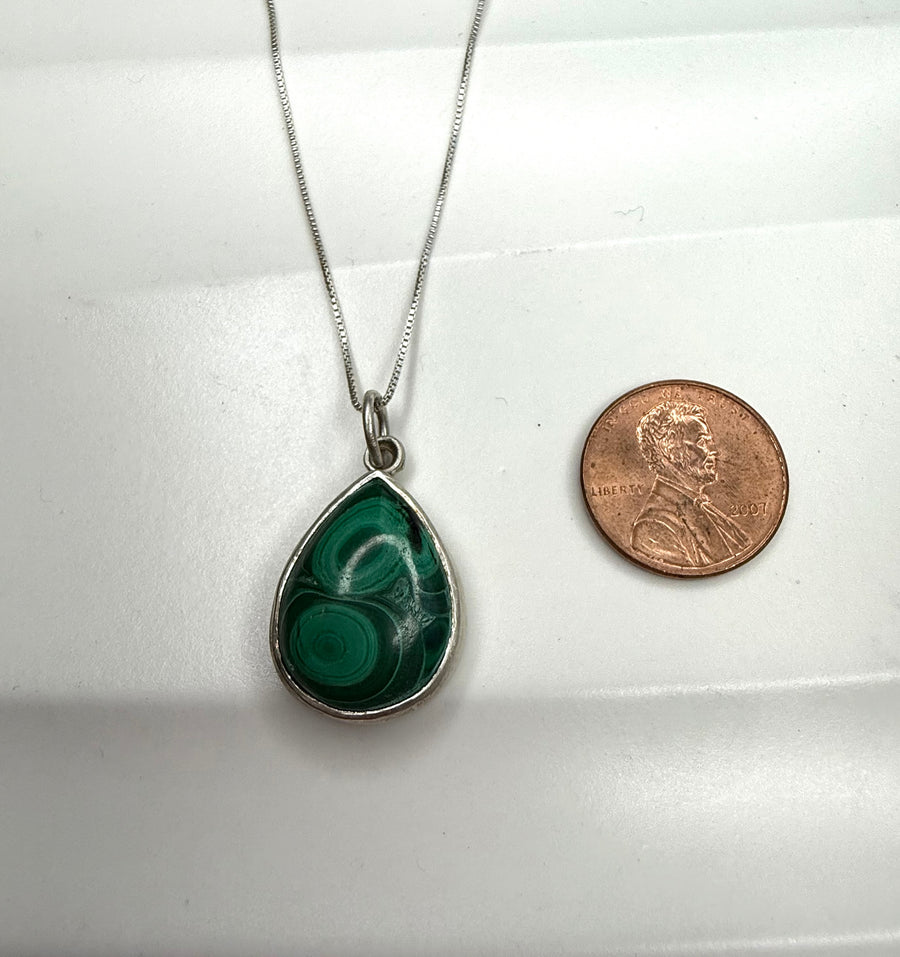 One of a Kind - Malachite Pendant, Teardrop Shaped