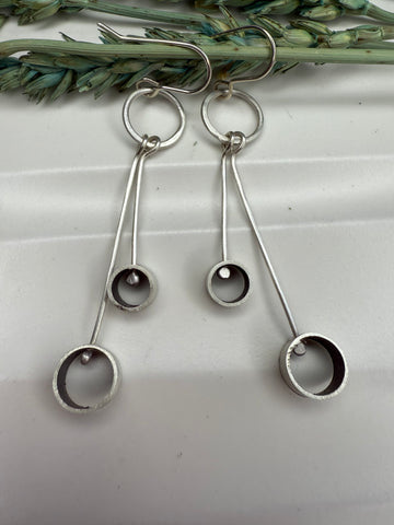 Minimalism Earrings - Hoops with Double Cylinder Dangles - V26 - MARTINIJewels