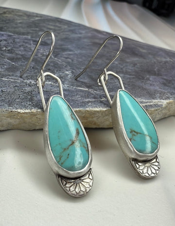 Kingman Turquoise Teardrop Earrings with Accent - MARTINIJewels