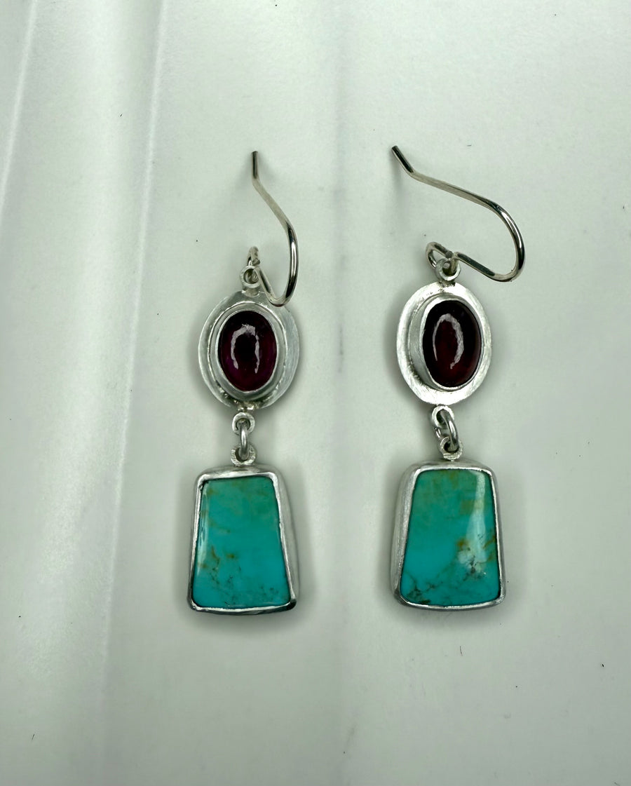 Kingman Turquoise and Pink Sapphire Earrings