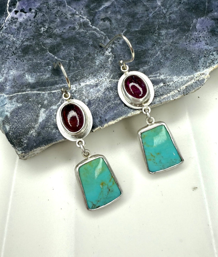 Kingman Turquoise and Pink Sapphire Earrings