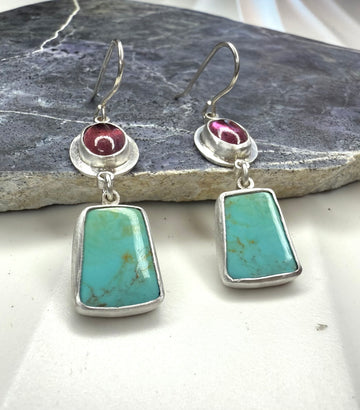 Kingman Turquoise and Pink Sapphire Earrings - MARTINIJewels