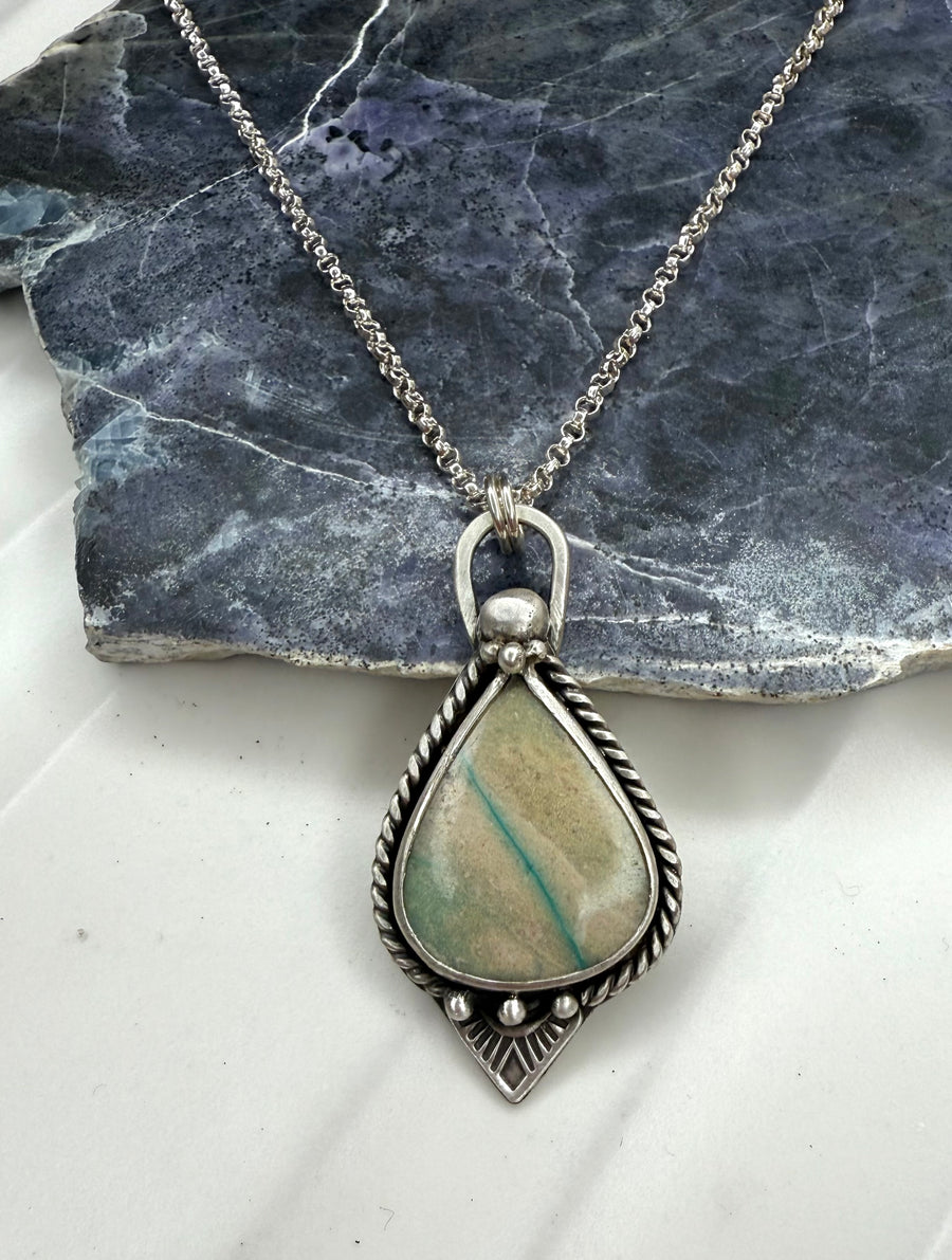 Petrified Wood with Blue Opal Pendant - MARTINIJewels