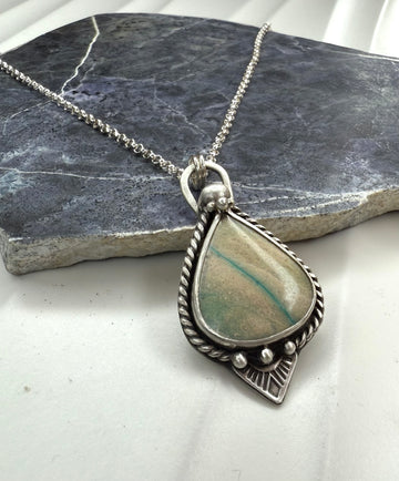 Petrified Wood with Blue Opal Pendant - MARTINIJewels