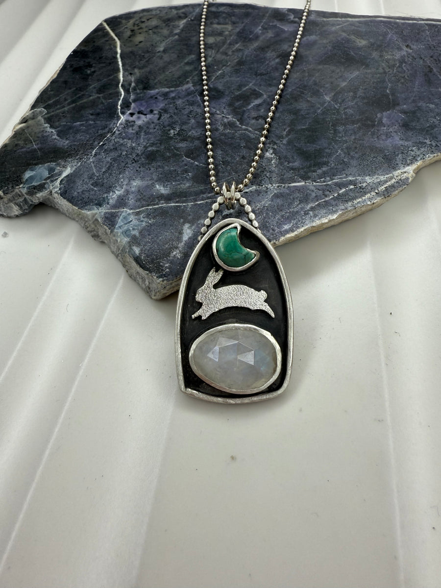 Moonstone and Tibetan Turquoise Pendant