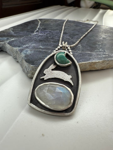 Moonstone and Tibetan Turquoise Pendant - MARTINIJewels