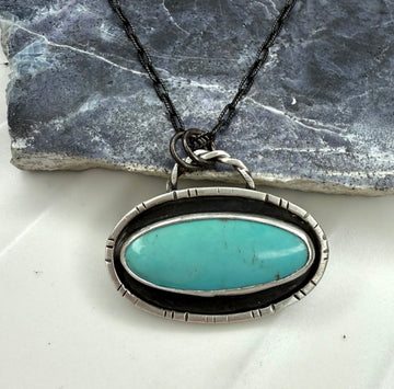 Kingman Turquoise Pendant with Oxidized Chain - MARTINIJewels