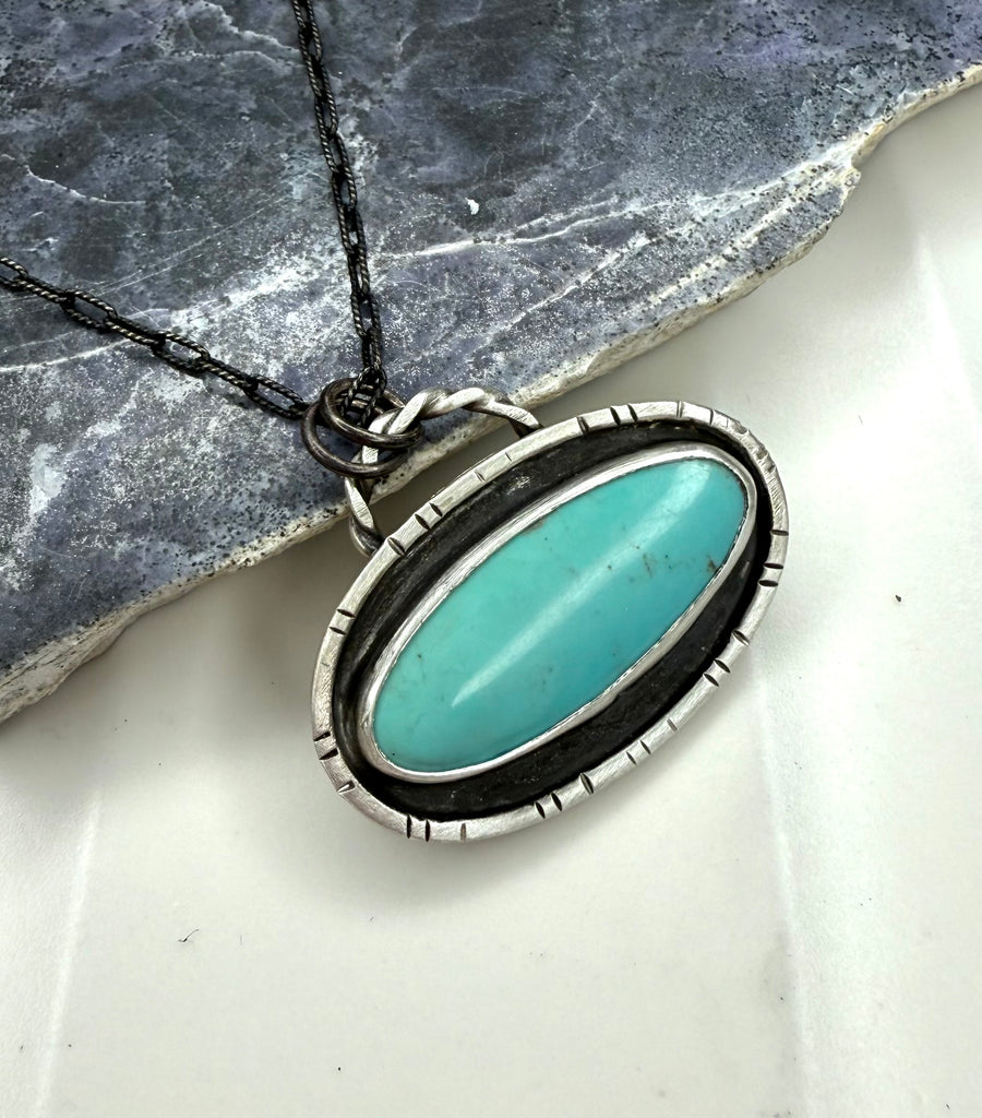 Kingman Turquoise Pendant with Oxidized Chain - MARTINIJewels