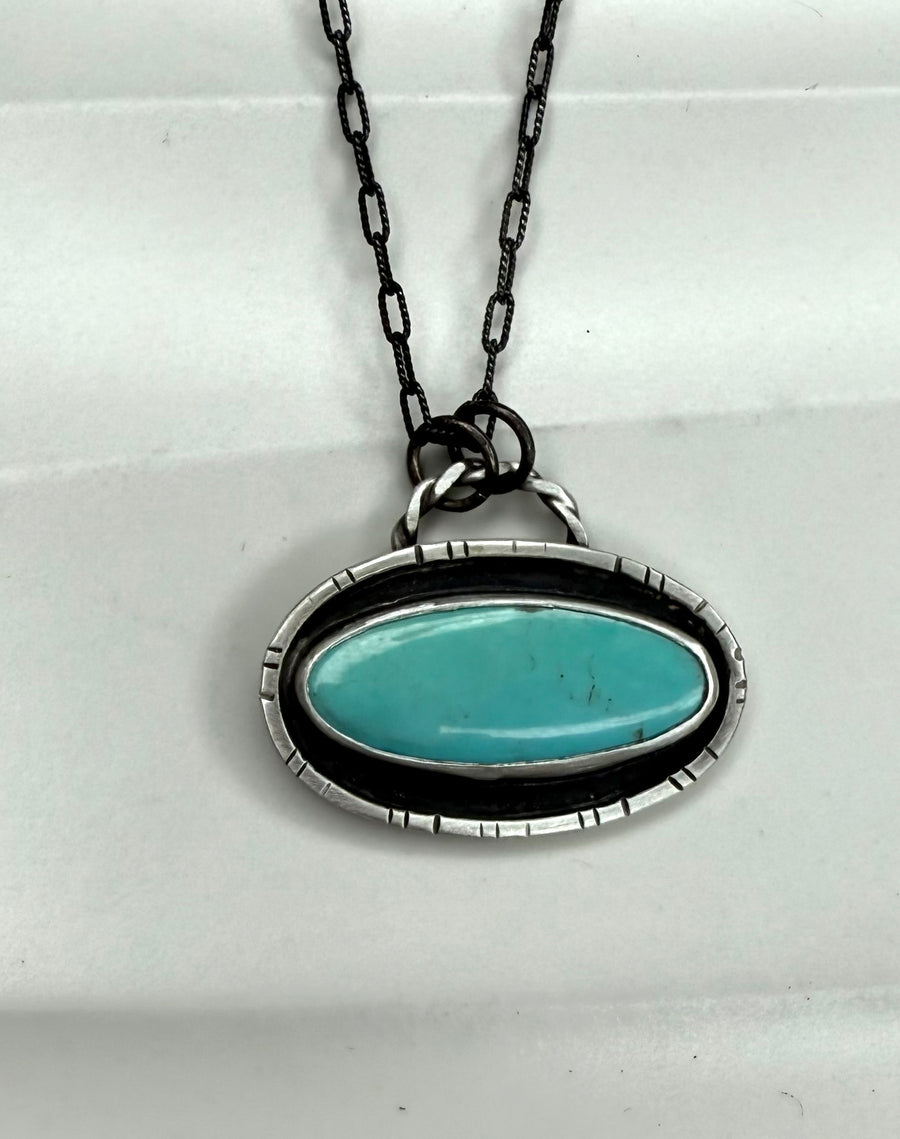 Kingman Turquoise Pendant with Oxidized Chain - MARTINIJewels