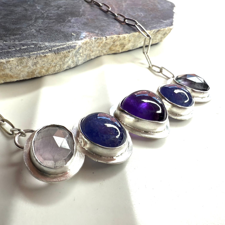 One of a Kind - Amethyst, Tanzanite and Fluorite Necklace