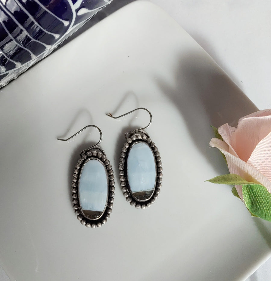 One of a Kind Earrings - Owyhee Blue Opal Earrings with Beaded Frame - MARTINIJewels