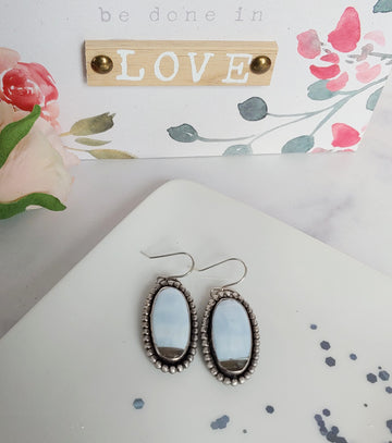 One of a Kind Earrings - Owyhee Blue Opal Earrings with Beaded Frame - MARTINIJewels