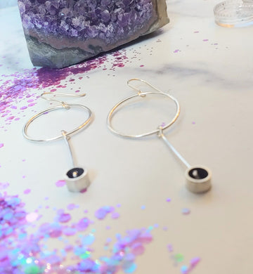 Minimalism Earrings - Hoop with Long Cylinder Dangle - V24 - MARTINIJewels